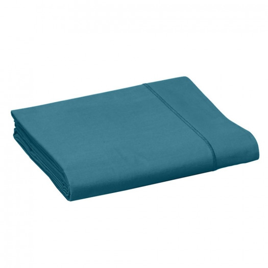 Drap plat Percale Bleu Paon, FRANCOIS HANS